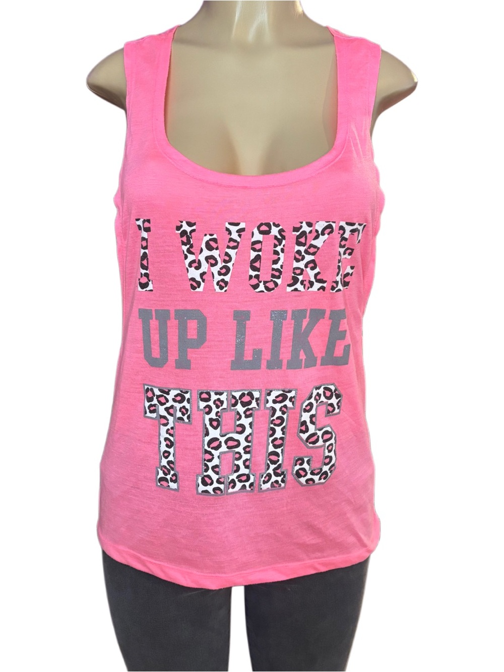 “I Woke Up Like This” 2010’s Mcbling Pink & Cheetah Muscle Tank